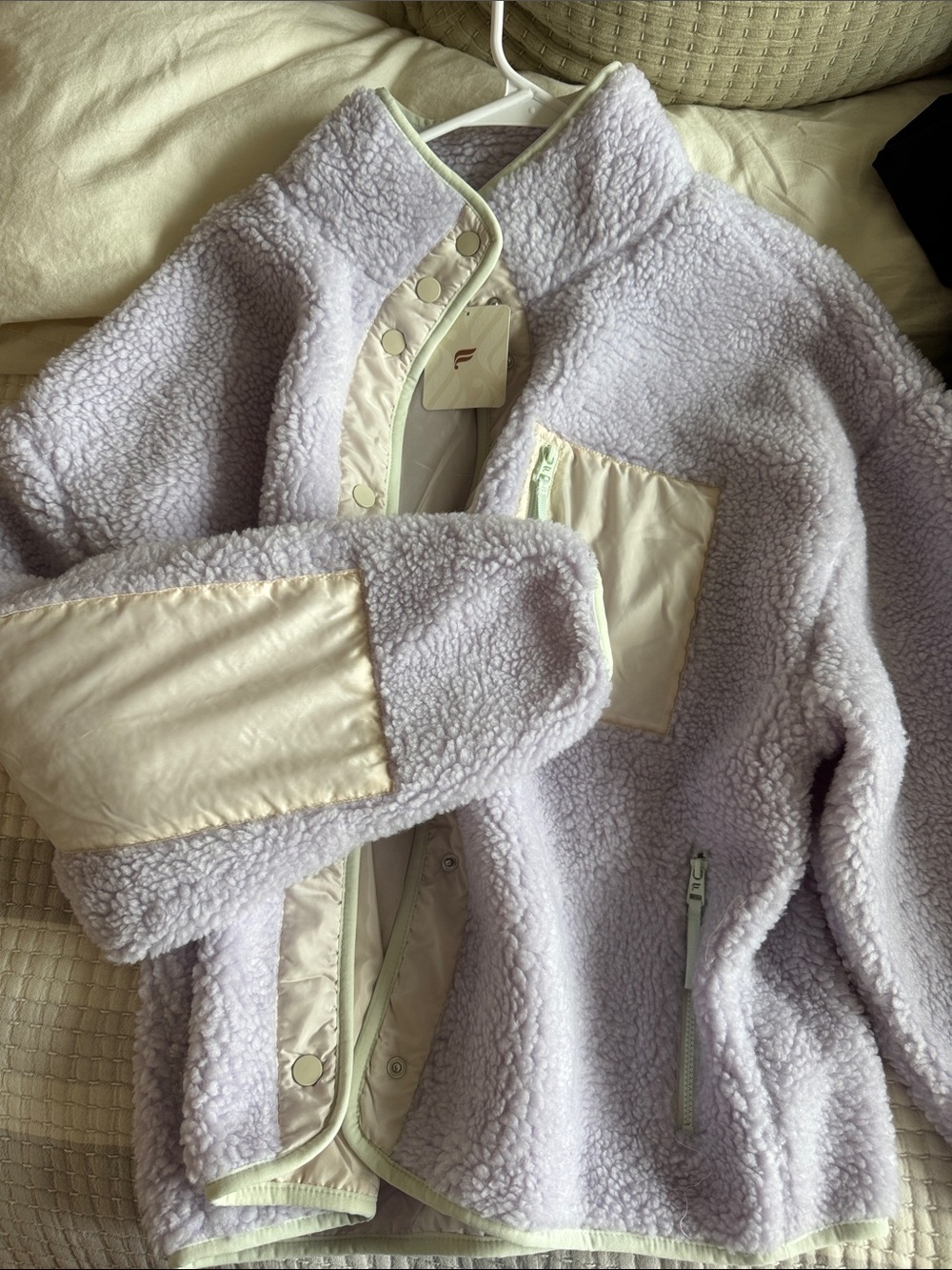 Fabletics Lavender Sherpa Jacket with Cream & Mint Trim - NWT